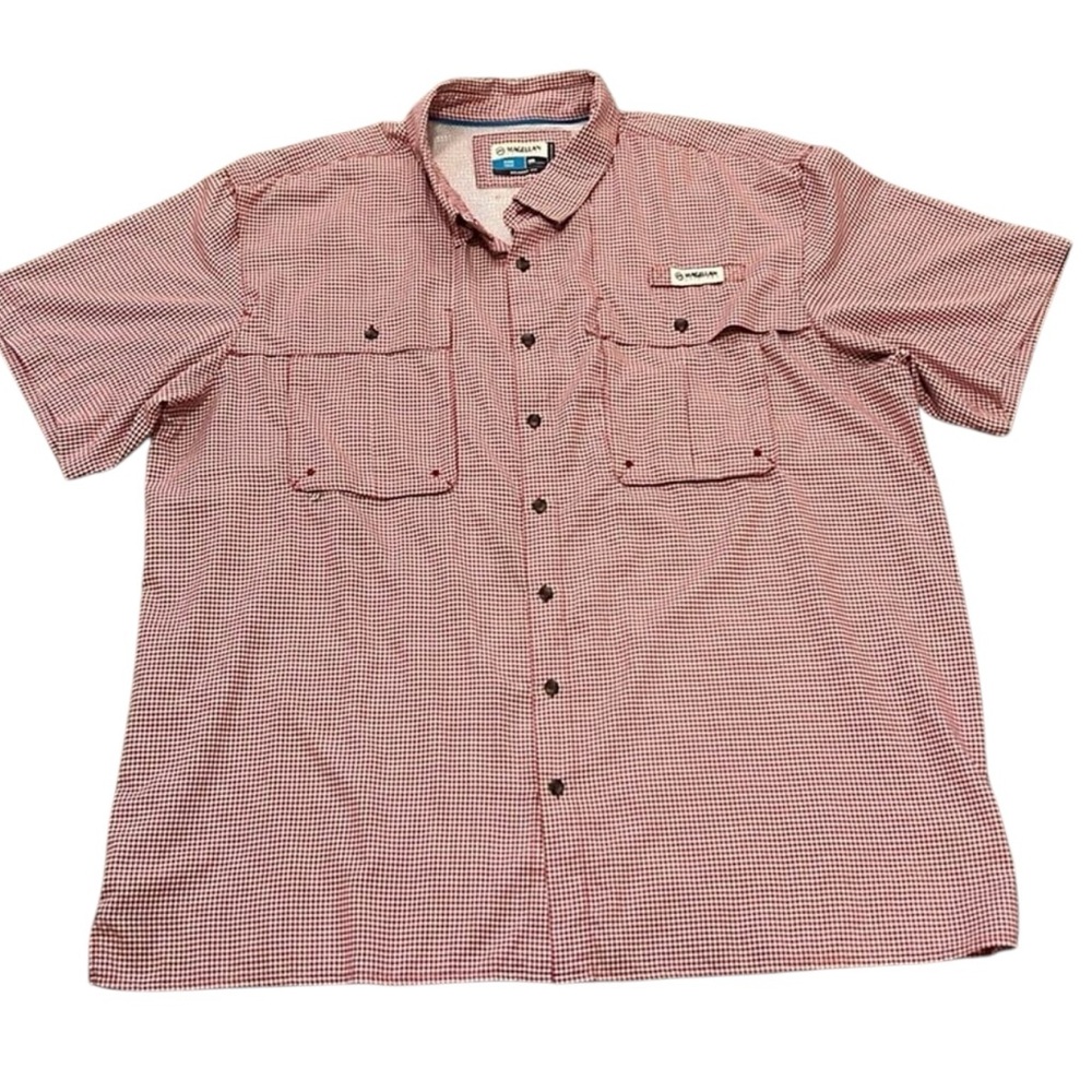 Magellan‎ Outdoors Fish Gear shirt 2XL Red Check Fishing Beach Relaxed Fit XXL